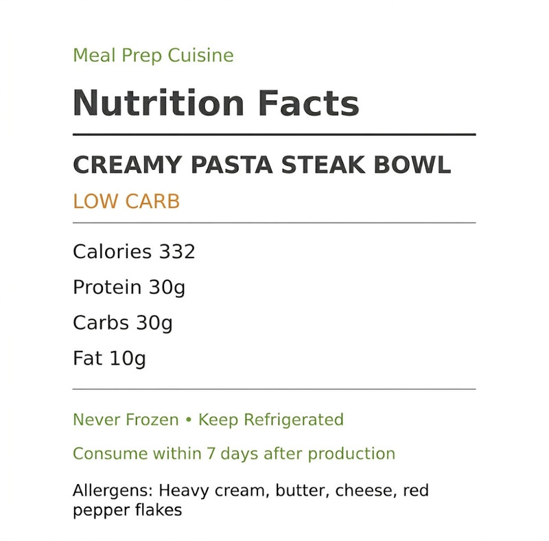 Low Carb Creamy Pasta Steak Bowl - Extra Protein
