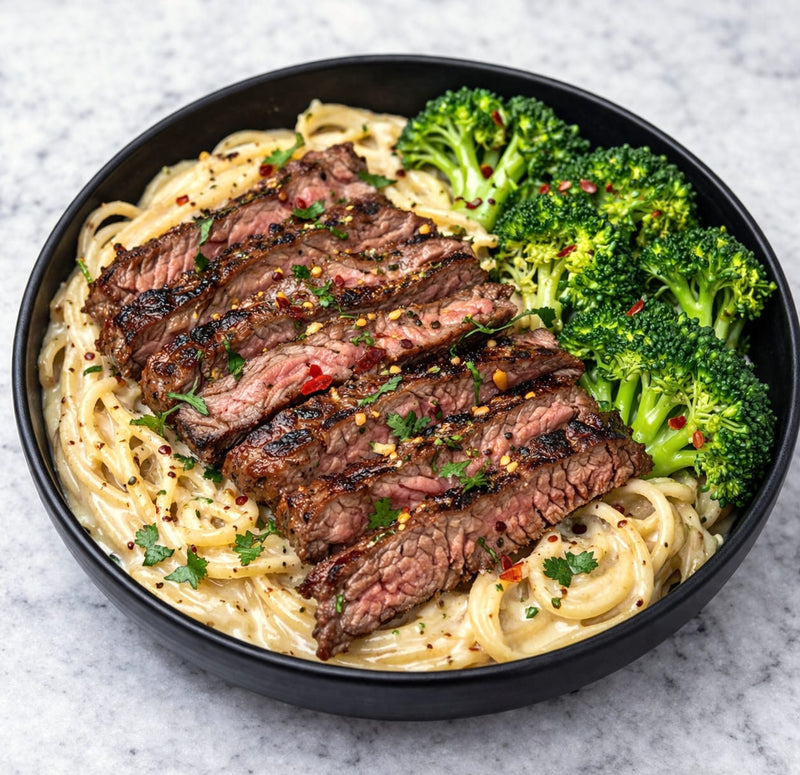 Low Carb Creamy Pasta Steak Bowl